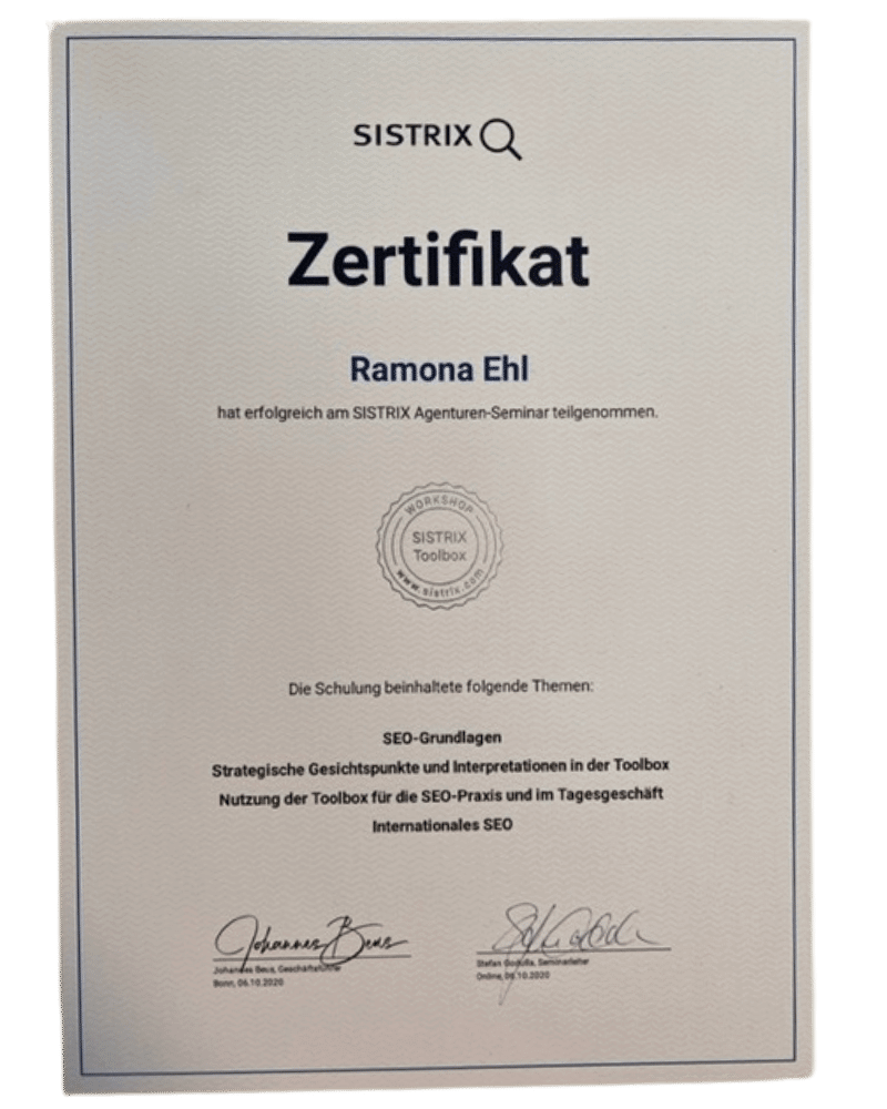Zertifikat Ramona Ehl Sistrix-